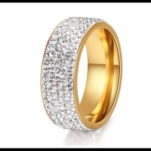 Goldtone CZ Eternity Band Statement Piece! sz 8